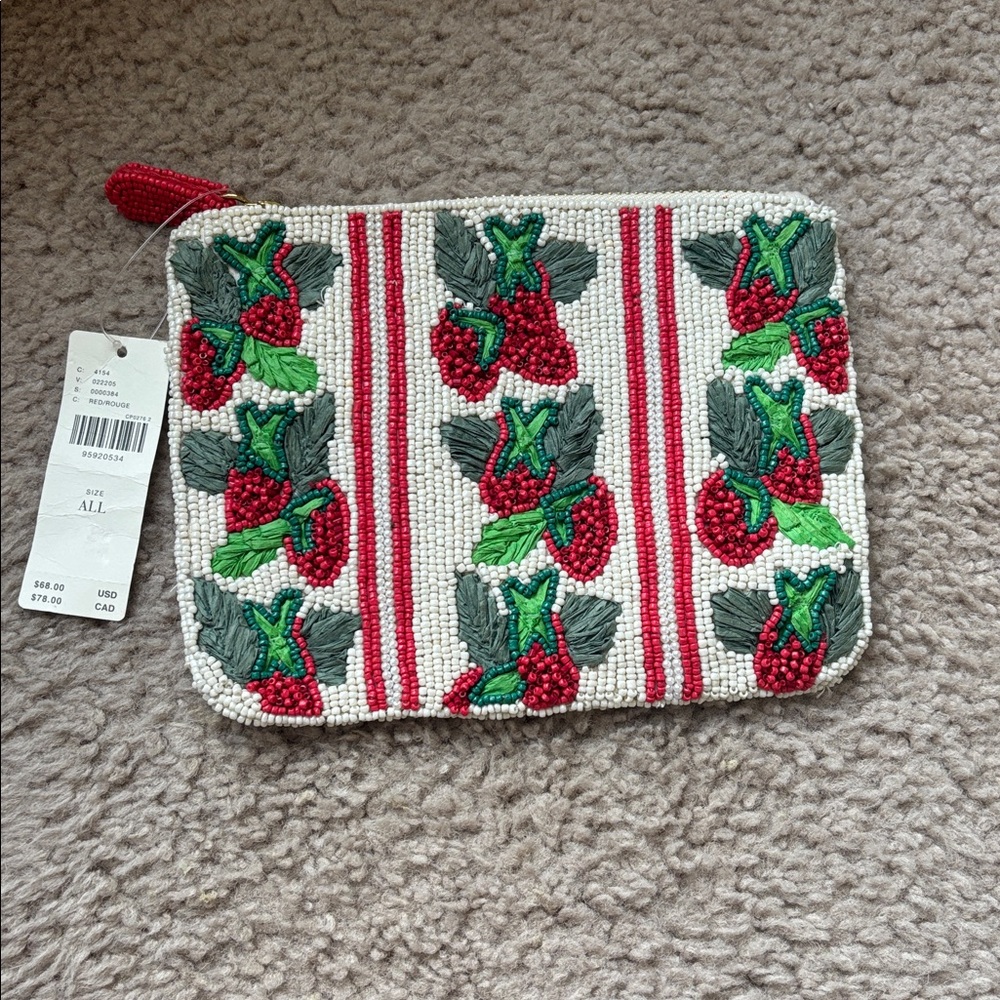 NWT Anthropologie Maeve Beaded Strawberry Clutch